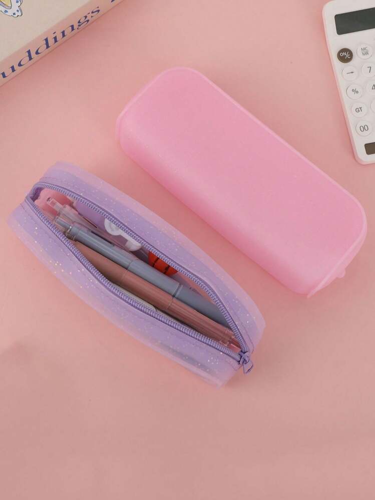 Astuccio portamatite grande con manico - Borsa in tela viola