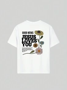 Camiseta de cuello redondo con estampado casual de manga corta para niñas y niños en verano - ¡Una camiseta suave y cómoda con flores es perfecta para los momentos cálidos! Ropa de niña preadolescente, camisetas gráficas de niñas, blusas de verano para niña preadolescente