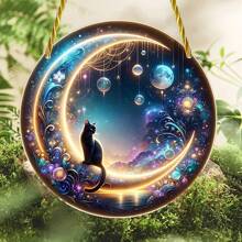 1 件 2D 平面亚克力黑猫太阳捕手，月亮色调窗户悬挂，适用于花园、庭院、门廊、房间多功能装饰、家居装饰、房间装饰、墙壁装饰