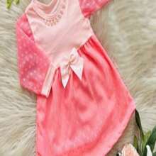 Lace Baby Dress With Pearls For Parties And Christening Baby Clothes - Baby Pink - View 3