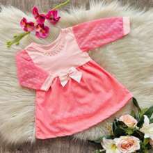 Lace Baby Dress With Pearls For Parties And Christening Baby Clothes - Baby Pink - View 2