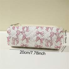 1pc Cartoon Bow Printed Round Rhombus Design Pencil Case, Large Capacity - Multicolor - View 3