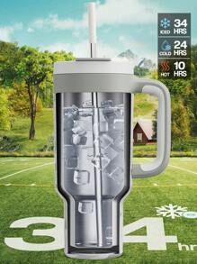 40oz/1.2L Camouflage Insulated Tumbler With Handle, 2-In-1 Straw And Drinking Lid, Leak-Proof Stainless Steel Travel Coffee Cup, Keeps Hot For 34 Hours, Fits Car Cup Holder (Cloudy White Poplar) - White - View 3