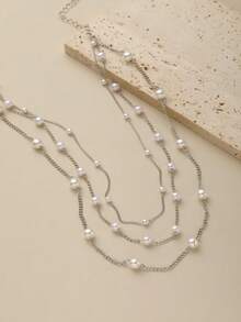 1 Vòng Cổ Ngọc Trai & Tua Rua Nhiều Lớp Trang Trí Handmade Cho Nữ, Thời Trang Phong Cách Châu Âu - 0529 - Xem 4
