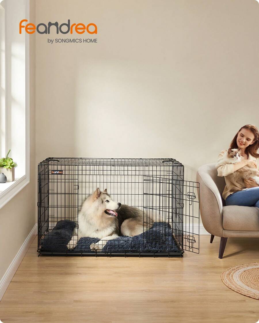 Feandrea Dog Crate Dog Cage, 53 Inch Foldable Puppy Pet Cage Puppy Dog