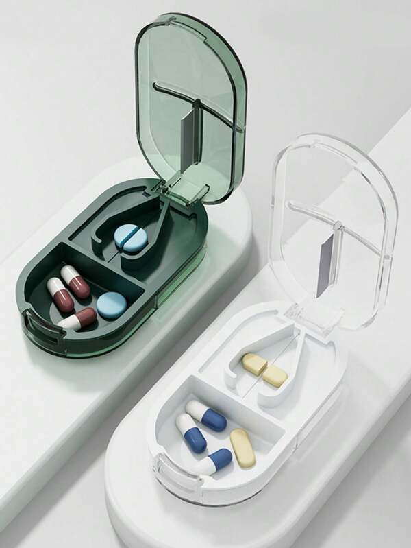1 pieza Organizador de pastillas con estilo japonés, cortador de pastillas, caja de almacenamiento de medicamentos portátil, estuche de pastillas de gran capacidad para vitaminas y medicamentos, diseño unisex para viajes y negocios