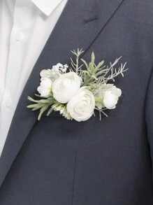 1 peça de lapela de bolso única, lapela artificial branca para homens noivos para casamento, baile de formatura, baile de boas-vindas, aniversário, formatura, etc. Dia dos namorados
