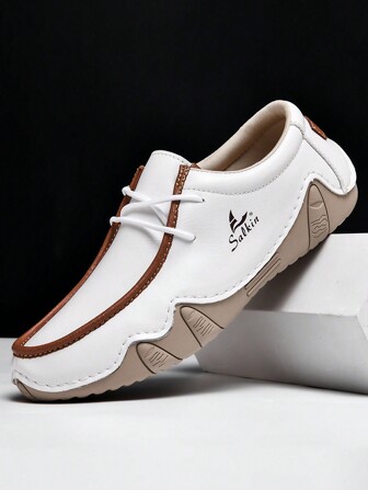 Salkin New Designer Men Loafers Manual Lace-Up Casual Shoes Men Driving Shoes Lightweight Breathable Non-Slip Flat Lace-Up Leather Shoes Men Outdoor Casual Wear, Spring/Summer/Autumn. Size Runs Small, Please Order One Size Up.