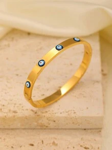 1pc European Style Stainless Steel Evil Eye Design Bracelet For Women, Suitable For Party, Gathering And Daily Wear