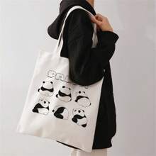 1pc Panda Print Shoulder Tote, Soft Foldable Large Capacity For Books, Groceries & Daily Use. Cute For Students & Women, Great Daily Bag Or Gift - Multicolor - View 11