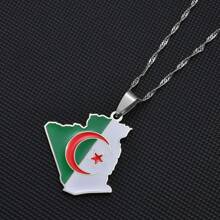 1pc Algeria Map Flag Charm Pendant Necklaces Jewelry For Women Girls Men