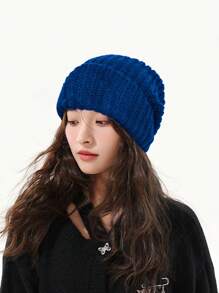 Bonnet tricoté classique rétro ample de couleur unie pour femmes, chapeau de ski épais et isolé pour l'hiver et l'automne