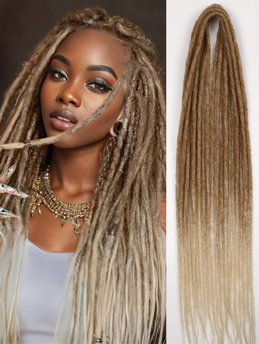 Extensions de dreadlocks ombré blond 24 pouces, cheveux synthétiques de dreadlocks crochetés faits main minces de 0,6 cm, dreadlocks droites à double extrémité déesse pour femmes (24 pouces, 27/613)