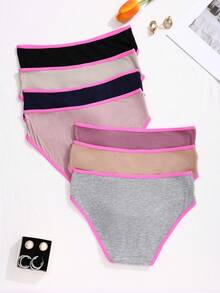 Bộ 7 chiếc quần lót hình tam giác có gân trang trí khối màu thông thường dành cho nữ - Nhiều màu - Xem 2