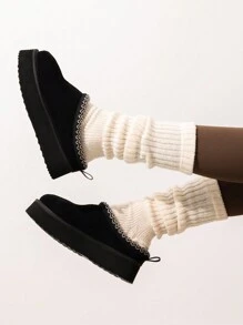 Genuine Suede Leather Women's Fashion Platform Slippers - Short Ankle Boot With Anti-Slip Sole- Cozy, Fuzzy, And Warm Winter Footwear FuzzyEasy Women's 1.57 Inch Platform Slip-On , Ideal For Indoor And Outdoor Use Suitable For Gift (SUGGEST SIZE UP) - 黑色 - 查看 6