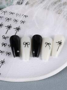 2/4片装甜美蝴蝶结美甲贴纸 黑白粉红丝带蝴蝶结可爱美甲贴花 Y2K风格美甲设计卡哇伊粘性滑块 DIY美甲配件 - 彩色 - 查看 9