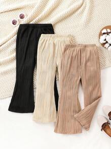 3pcs Casual Striped Flare Pants Set For Young Girls, Suitable For Summer, Casual, Sports, Outdoor, Spring & Fall