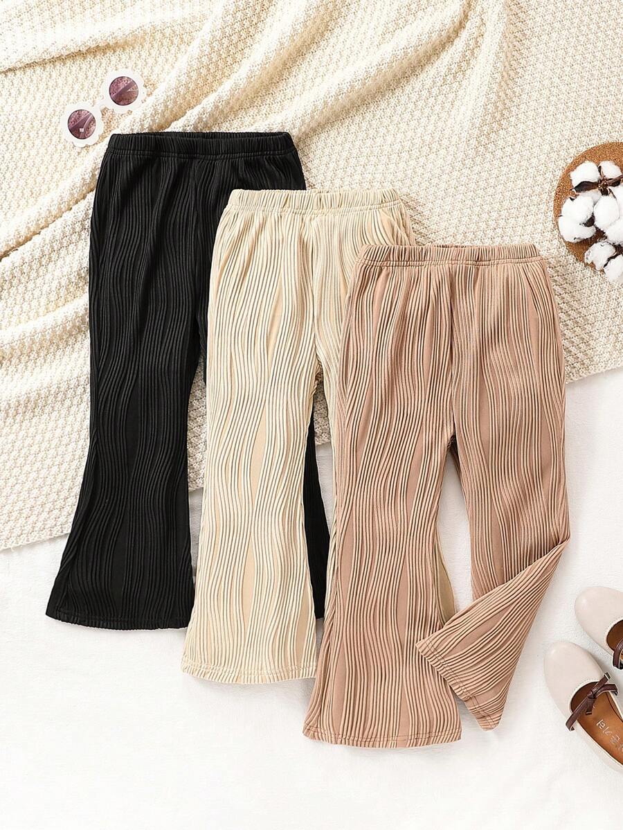 3pcs Casual Striped Flare Pants Set For Young Girls, Suitable For Summer, Casual, Sports, Outdoor, Spring & Fall