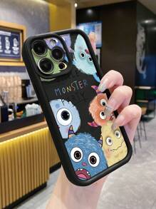 1 件时尚可爱怪物图案防刮黑色喷砂手机壳，兼容 Apple///TECNO/Infinix/Vivo/OPPO// - 黑色 - 查看 2