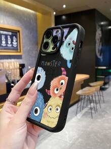 1 件时尚可爱怪物图案防刮黑色喷砂手机壳，兼容 Apple///TECNO/Infinix/Vivo/OPPO// - 黑色 - 查看 5