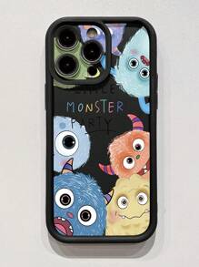 1 件时尚可爱怪物图案防刮黑色喷砂手机壳，兼容 Apple///TECNO/Infinix/Vivo/OPPO// - 黑色 - 查看 3