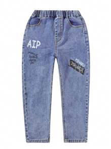 男童简约印花休闲牛仔裤