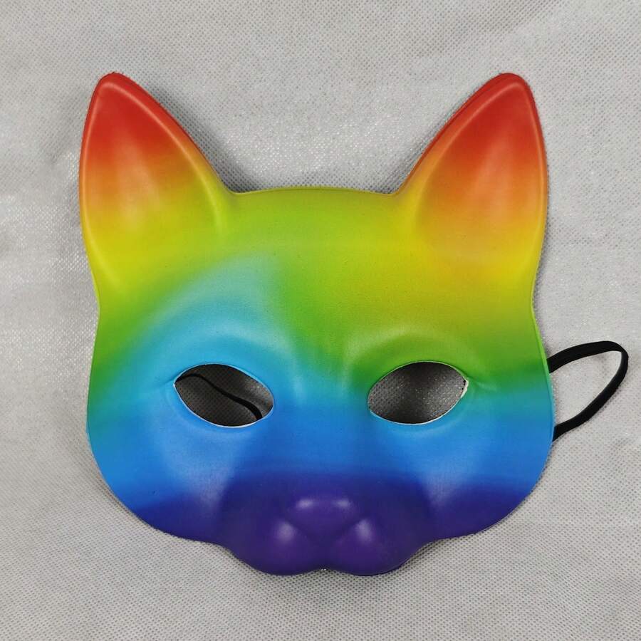 1PC Halloween Burning Man Carnival Party PU Leather Animal Costume Rainbow Colorful Cat Cosplay Mask - Multicolor - View 1