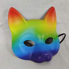 1PC Halloween Burning Man Carnival Party PU Leather Animal Costume Rainbow Colorful Cat Cosplay Mask - Multicolor - View 3