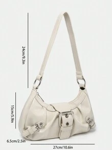 1pc Women's Retro Merlot Distressed Leather Motorcycle Bag With Rivet, Buckle, Ruched Cloud Decor, Shoulder/Armpit Bag For Work, Date, Party, Street & Japanese Bag For Women , Y2k - Beige - View 6