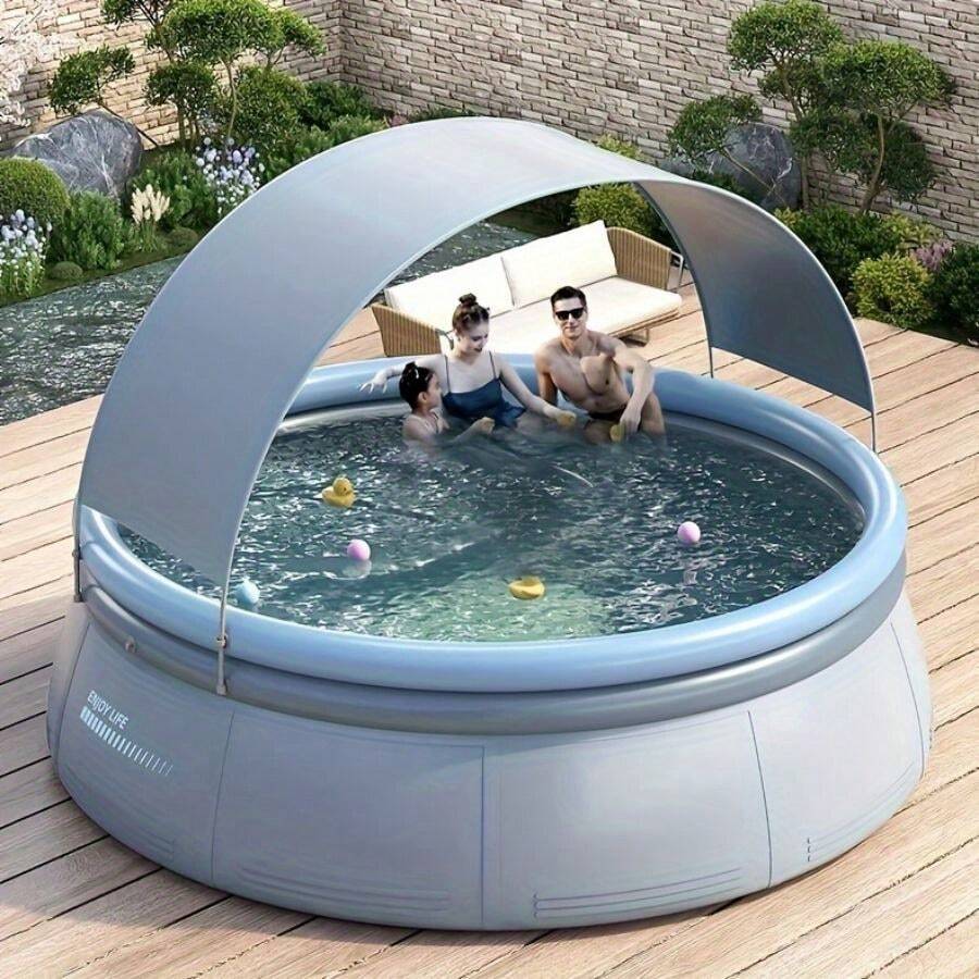 1PC 118.11in*25.98in Outdoor Inflatable Swimming Pool - Xám - Xem 1