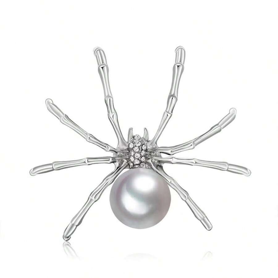1pc Retro Black Spider Design Crystal Brooch, Fashionable Metal Lapel