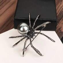 1pc Retro Black Spider Design Crystal Brooch, Fashionable Metal Lapel Pin For Women, Wholesale Halloween Accessories