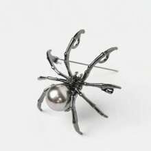 1pc Retro Black Spider Design Crystal Brooch, Fashionable Metal Lapel Pin For Women, Wholesale Halloween Accessories