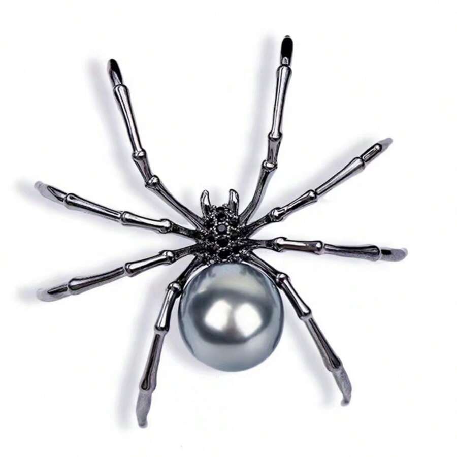 1pc Retro Black Spider Design Crystal Brooch, Fashionable Metal Lapel