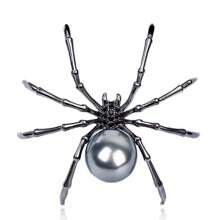 1pc Retro Black Spider Design Crystal Brooch, Fashionable Metal Lapel Pin For Women, Wholesale Halloween Accessories