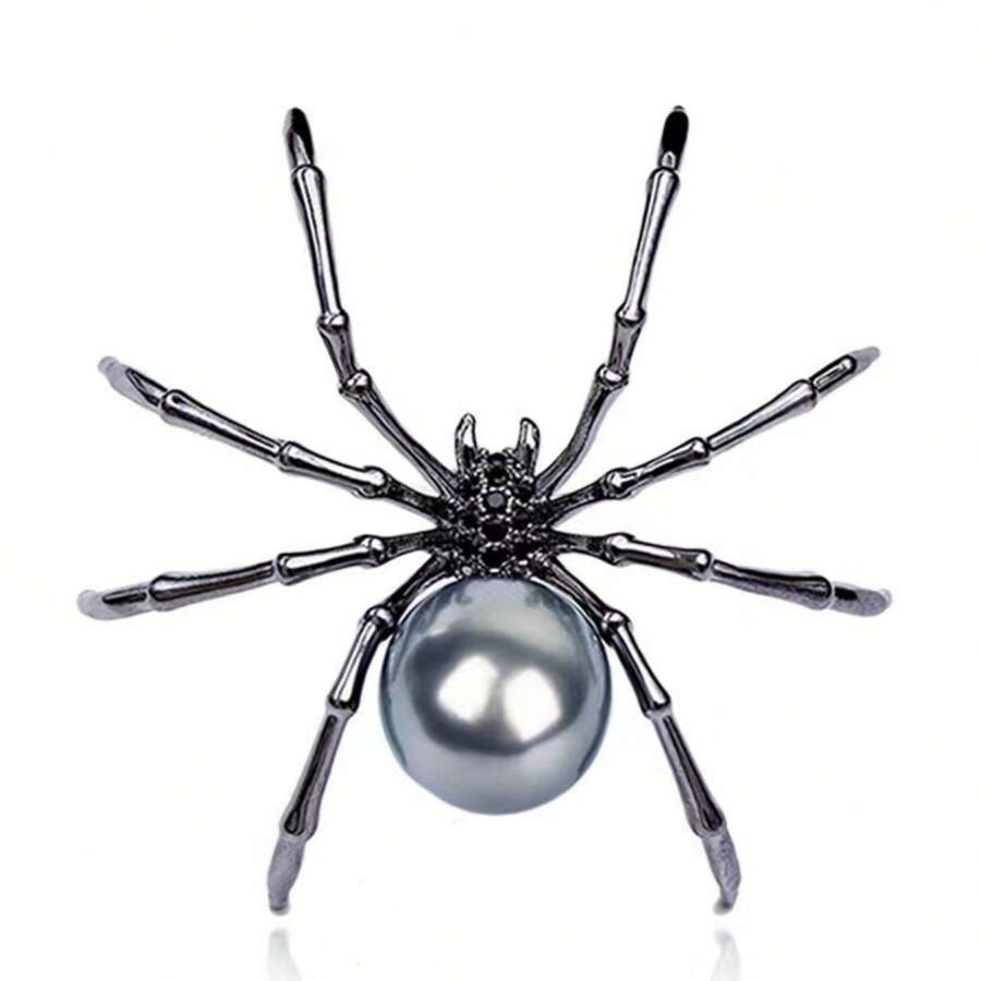 1pc Retro Black Spider Design Crystal Brooch, Fashionable Metal Lapel