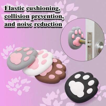 4pcs Cat Paw-Shaped Anti-Collision Pads, Doorknob Bumpers, Cabinet 3D Wall Protectors, Door Silicone Soft Mats Best Gifts Birthday Graduation