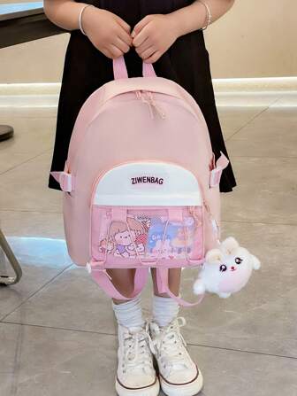 Fabric Contrast Color Transparent Kids Backpack For School