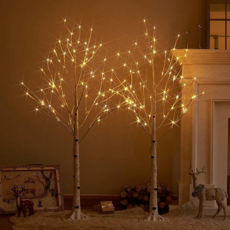Lighted Birch Trees 4FT 48LED, Pre Lit White Tree Lights Plug In For Home Christmas Wedding Party Decoration Inside Outside Use 2sets - White - View 1