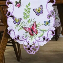 1pc, Elegant Handmade Table Runner:  Polyester Fiber With Unique Butterfly And Flower Design, Suitable For Desktop Decoration, Picnic Parties And Home Decoration. - Purple - View 6