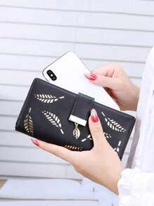 Billetera para mujer con múltiples ranuras y compartimentos, diseño de hoja calada