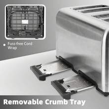 Aigostar Toaster 4 Slice Stainless Steel Toaster With Independent And Extra-Wide Slots, High Lifting, Defrost & Reheat Functions, Variable Browning Settings, Silver - Gordon 30ZGE - UK Plug(220-240V) - View 7