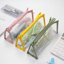 1pc Large Capacity Transparent Clear Pencil Case, Simple Design Stationery Pouch For Students - Multicolor - View 3