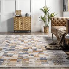 Nuloom Mindy Faded Contemporary Tiles Fringe Area Rug For Bedroom, Dining Room, Living Room, Hallway, Office, Kitchen, Entryway