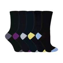 Sock Snob 5 Pack Ladies Soft Top Cotton Rich Socks With Coloured Heel & Toe (CS2) - Fast Shipping And Quick Delivery - Black - View 1