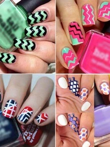 480pcs/10sheets French Manicure Nail Stickers, Wavy, Crescent Moon, Geometric Asymmetrical Design Nail Art Nails - Multicolor - View 7