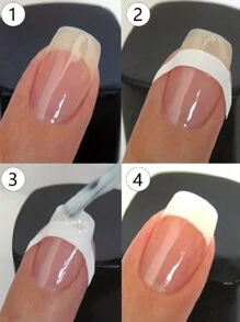 480pcs/10sheets French Manicure Nail Stickers, Wavy, Crescent Moon, Geometric Asymmetrical Design Nail Art Nails - Multicolor - View 11