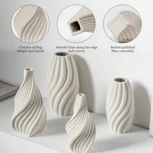 1Pc Minimalist Style Stripe Shape White Ceramic Vase Bedroom Living Room Home Decor Flower Vase Rama Decoration Rama Room Decor Glass Vase
