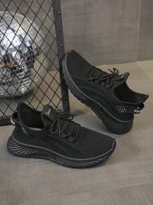 1雙黑色透氣網面鞋面,鞋帶閉合,春夏季軟底休閒鞋,男女皆適用 - 黑色 - 查看 4