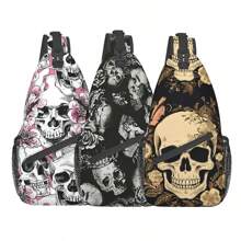 1pc Skull Print Shoulder Strap Chest Bag, Travel Hiking Fitness Crossbody Pack, Personalized Chest Pack